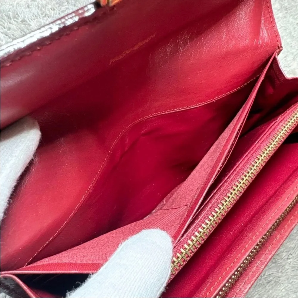 Yves Saint Laurent Red Embossed Leather Wallet - Picture 9 of 13